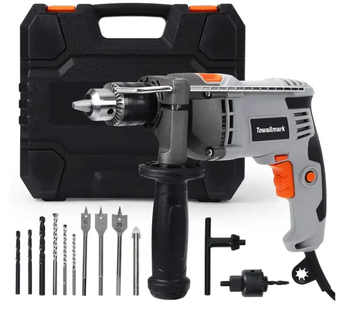 Towallmark 7.5-Amp Hammer Drill with Aluminum Alloy Housing, 1/2-Inch Corded Electric Hammer Drill with 3000RPM, Variable Speed, 15 Drill Bits with Toolbox for Home Improvement, DIY