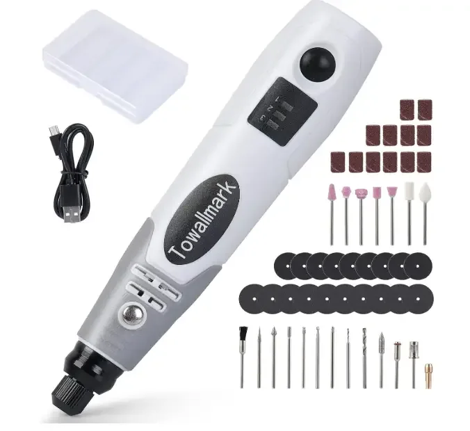 Rotary Tool Kit, Towallmark Cordless Rotary Tool 3.6V with 50 Accessories, USB Rechargeable, 3 Speed Mini Rotary Tool Multi-Purpose for Sanding, Polishing, Drilling, Engraving, DIY Small Projects