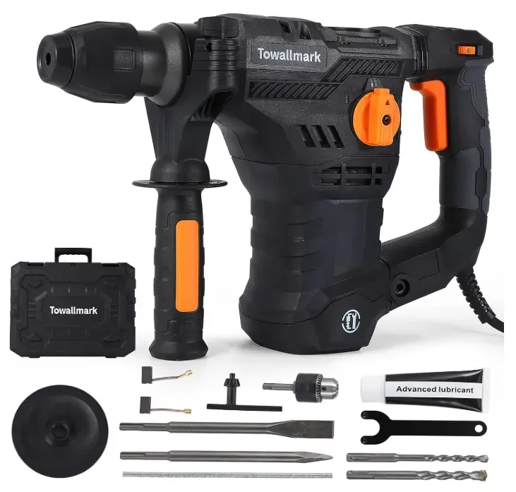 [Upgraded] 12.3 Amp Rotary Hammer Drill, 1-1/4 Inch SDS-Plus 4 in 1 Multi-functional Heavy Duty hammer drill, Safety Clutch, Drill Chuck, for Concrete, Tile, Wall, Stones, Cement and Metal
